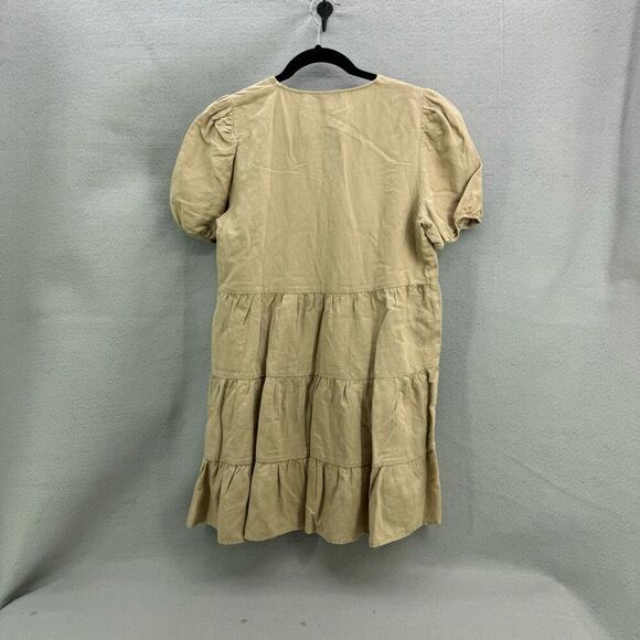 NWT Zara Linen Blend Babydoll Puff Sleeve Dress Size XS - Picture 3 of 9